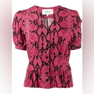 Ba&sh Cleo Pink and Black Snake Print Ruffle Blouse